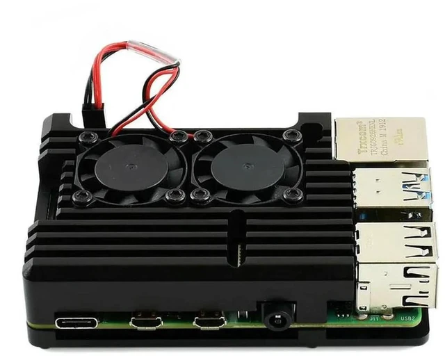 Alt view image 3 of 3 - AJMRTC Black Armour Aluminium Alloy Case for Raspberry Pi 4 Model B, Metal Enclosure with Dual Builtin Cooling Fans, Protective Heatsink Housing for Raspberry Pi 4B Board DIY Project Use
