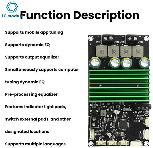 Alt view image 3 of 3 - AJMRTC Bluetooth Amplifier Board with Bass Enhancement & EQ Adjustment, 2×150W DualChannel Audio Amplifier Module, APP Tuning Supported, DIY Hardware for Home Speaker Modification and Car Audio Upgra