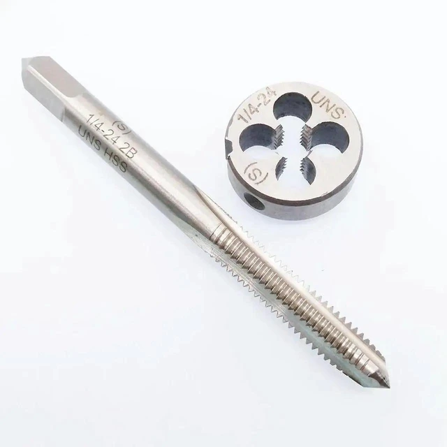 Alt view image 3 of 3 - AJMRTC 2PCSSet 1/4"24 UNS Right Hand HSS Tap and Die Set, HighSpeed Steel Thread Tap with Round Threading Die, MetricInch Thread Cutting Tool for Shallow Cuts Thread Repair & Making