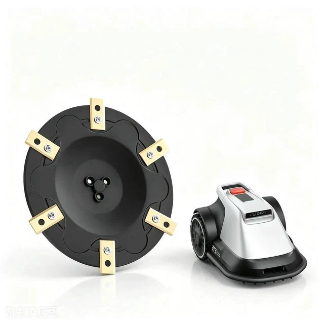 Alt view image 2 of 3 - AJMRTC Robotic Lawnmower Cutting Disc Assembly, 6Piece TitaniumCoated Blade Kit Replacement Disc, Fits Eufy E15 E18 & TerraMow V600 V1000 S800 S1200 Robot Mower, Stable Cutting Rotor Disc for Lawn