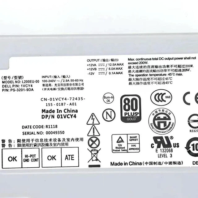 Alt view image 3 of 3 - AJMRTC 200W Desktop Power Supply PSU L200EU00 F200EU00 L180EU00 L200EU01 1VCY4 C0G5T 6YWW7 01VCY4 Replacement for OptiPlex 780 790 990 7010 9010 USFF Desktop Repair Part