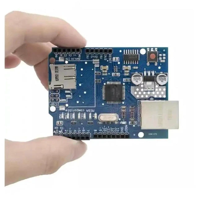 Alt view image 2 of 3 - AJMRTC W5100 Ethernet Network Expansion Board Module with SD Card Socket, TCP/IP Hardware Controller Network Shield for MCU Embedded Development, Data Storage & Network Communication DIY Project