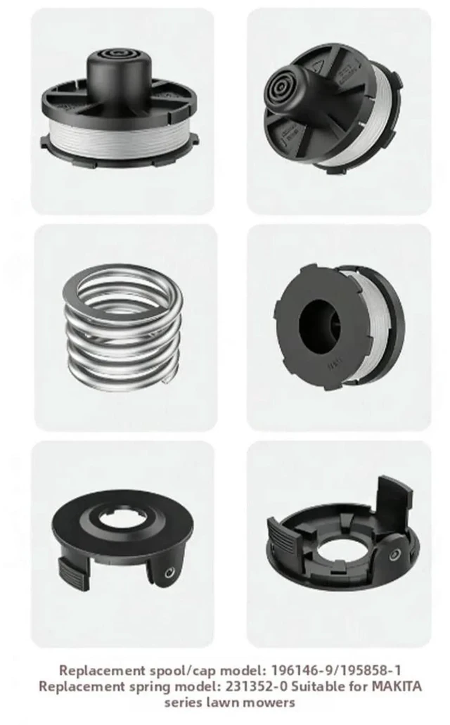 Alt view image 2 of 3 - AJMRTC TapandGo Replacement Trimmer Spool Set, 4 Spools with 1 Cover & Spring, Replaces 1958581 1961469 for Makita Cordless String Grass Trimmer Garden Lawn Mowing Accessory