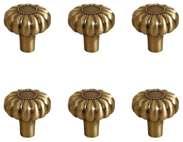 Alt view image 3 of 3 - AJMRTC Solid Brass Cabinet Knobs 6Pack, 30mm Fluted Drawer Pull Knob with 10mm Flat Base, Vintage Brass Cabinet Hardware for Wardrobe, Drawer, Cupboard Furniture Decoration