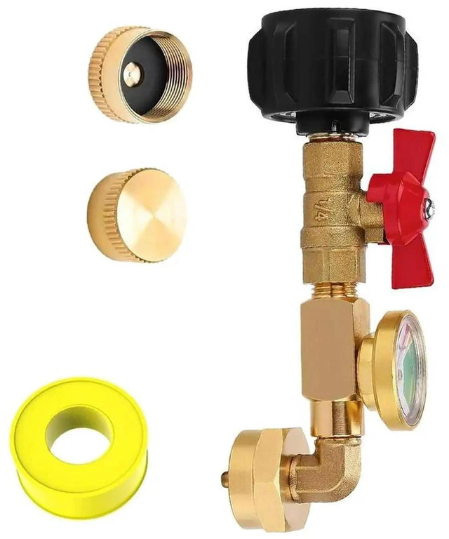 Alt view image 3 of 3 - AJMRTC 1 LB Propane Tank Refill Adapter with Solid Brass Body & 3Color Level Gauge, Accurate Indicator for Safe Propane Cylinder Refilling, Portable Propane Bottle Refill Tool Replacement Accessory