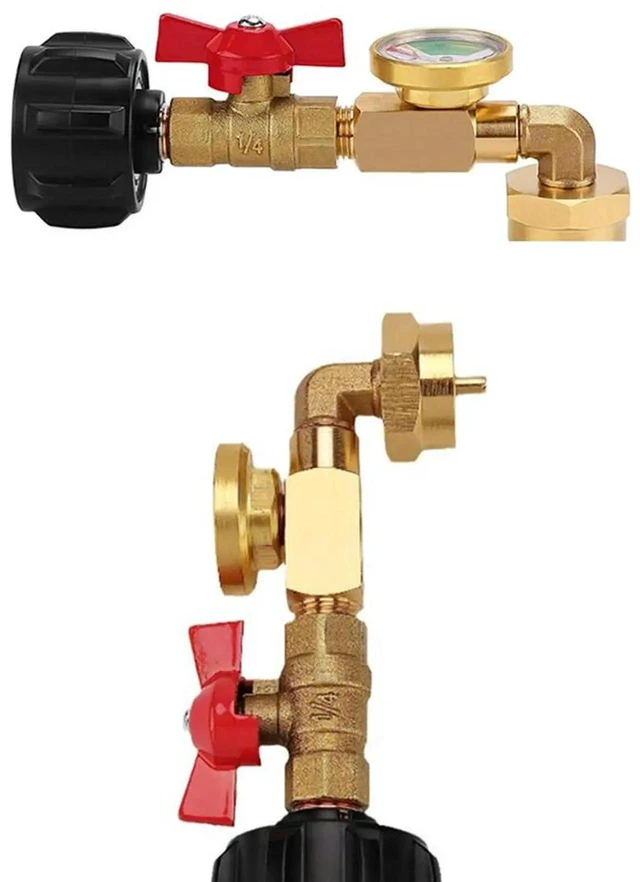 Alt view image 2 of 3 - AJMRTC 1 LB Propane Tank Refill Adapter with Solid Brass Body & 3Color Level Gauge, Accurate Indicator for Safe Propane Cylinder Refilling, Portable Propane Bottle Refill Tool Replacement Accessory