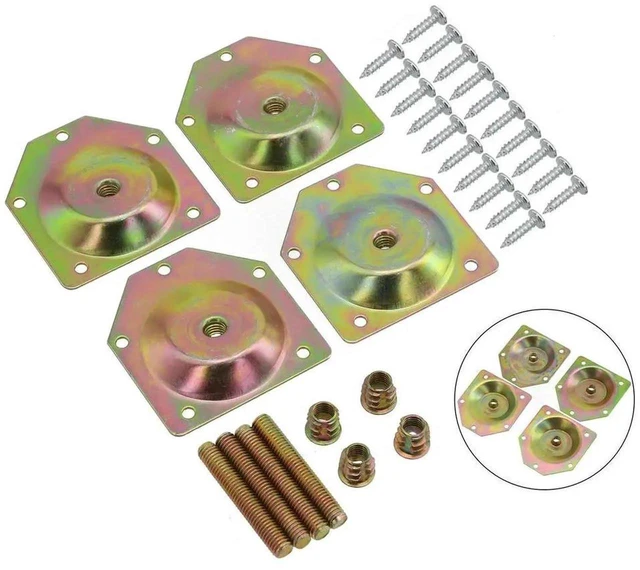 Main image of AJMRTC Set of 4 Galvanized Iron Angled Wood Leg Fixing Plate Brackets with Mounting Screws, HeavyDuty Angle Connector Brackets for Furniture Legs, Stable LongLasting Joint Connection Hardware for