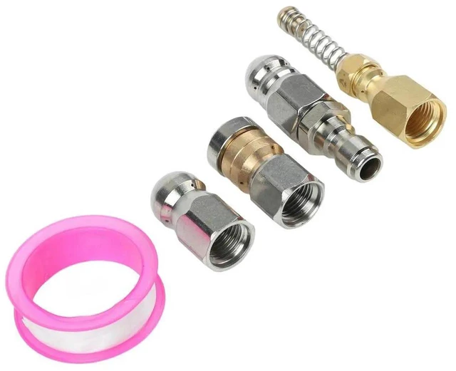 Alt view image 2 of 3 - AJMRTC 14Inch QuickConnect Pipe Cleaning Nozzle Kit, Stainless Steel Sewer Jetting Nozzles with Tape & Full Accessories, Pressure Washer Attachment for Drain and Sewer Pipe Clog Removal Jobs