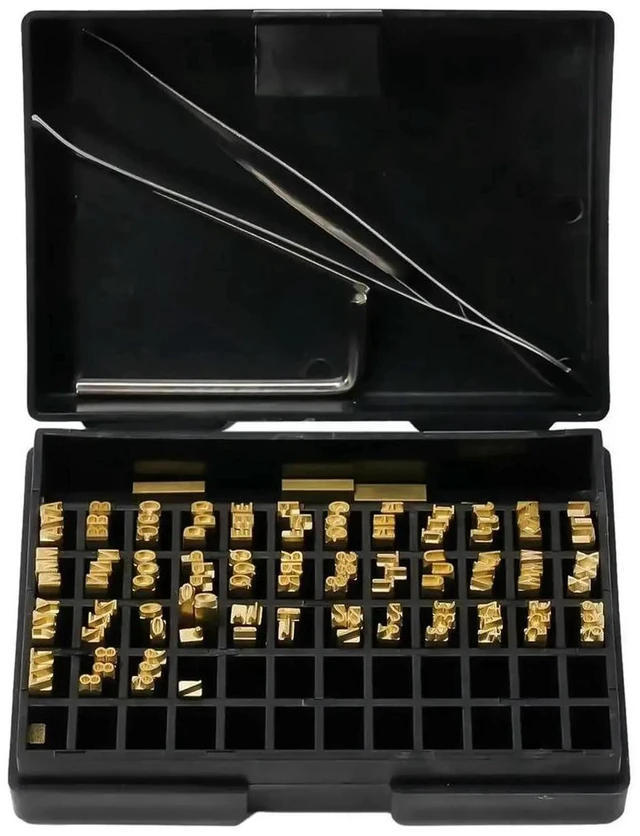 Main image of AJMRTC 120Pcs Hot Stamp Copper Coding Machine Word Grain, 2*3*15cm Thermal Ribbon Printing Font Set, Replacement Copper Letters for Electric Ribbon Coding Machine Marking Work