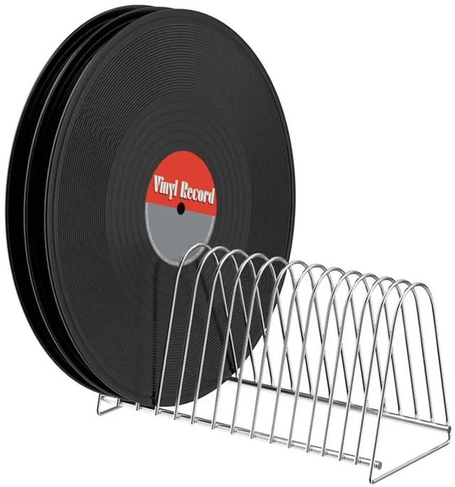 Alt view image 2 of 3 - AJMRTC Stainless Steel Vinyl Record Holder, MultiSlot Display Stand for 7 Inch & 12 Inch LP Albums, Desktop Vinyl Record Storage Rack for Home Office Decor and Record Collection Display