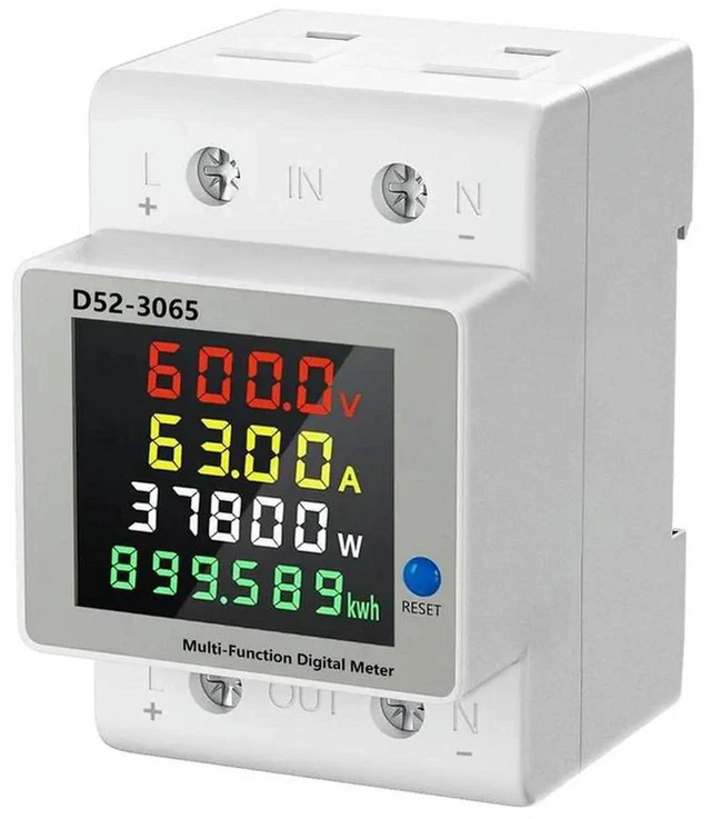 Alt view image 2 of 3 - AJMRTC 63A DC Energy Meter, SinglePhase DIN Rail Mount Power Monitor, 0.1V Voltage Resolution & 0.01A Current Resolution Digital DC Power Consumption Measuring Instrument