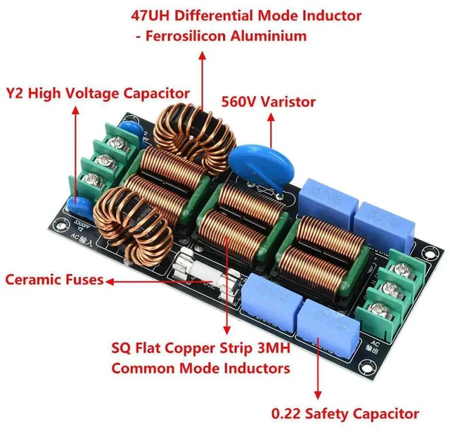 Main image of AJMRTC 16A 4Stage AC EMI Power Filter, 110V 220V EMC Electromagnetic Interference Noise Suppressor, Differential & Common Mode Filter for Audio Equipment and Sensitive Electronic Devices