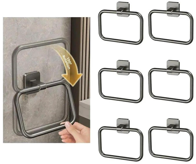 Main image of AJMRTC 6Piece Square Towel Rings Set, Gunmetal Gray Space Aluminum Alloy Towel Holder, WallMounted Towel Hook Ring for Contemporary Bathroom & Kitchen Storage Organizer Decoration