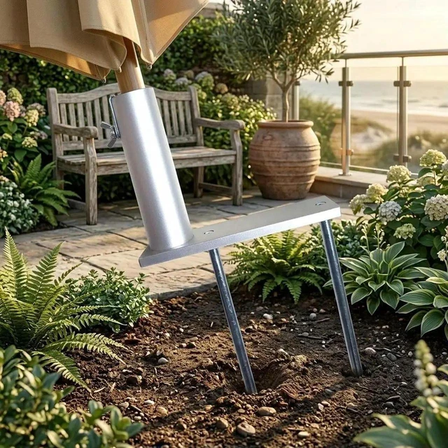 Alt view image 2 of 6 - AJMRTC Spiral Ground Anchor Sun Umbrella Stand, 32.5cm Silver LightWeight Beach Umbrella Screw Base, Stake Holder for Beach Camping Patio Outdoor Use, Secure Sand Ground Fixing Tool