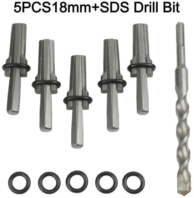 Alt view image 2 of 3 - AJMRTC 4CrMo Alloy Rock Splitter 5Piece Tool Set, 10mm Handle Diameter, 15mm Recommended Drilling Depth, Stone Splitting Wedges for Granite Breaking, Quarrying and Landscaping Construction