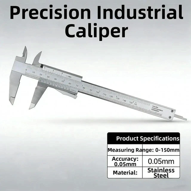 Main image of AJMRTC 150mm Stainless Steel Vernier Caliper, 0.05mm Graduation Manual Measuring Tool, Precision Gauge for Electrical Panel Assembly, Mechanical Workshop & DIY Dimension Measurement