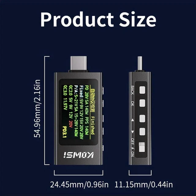 Main image of AJMRTC KWSX1 TypeC USB Power Tester, 1.14 Inch IPS Display Voltmeter Ammeter, Fast Charge Trigger Detector, Capacity Ripple Temperature Measuring Monitor Tool
