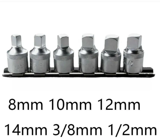Main image of AJMRTC 6Piece Oil Sump Drain Plug Socket Set, 1/2 Inch Square Drive Base, 8101214mm & 3/8 Steel Sockets for Oil Pan & Transmission Maintenance Repair Work