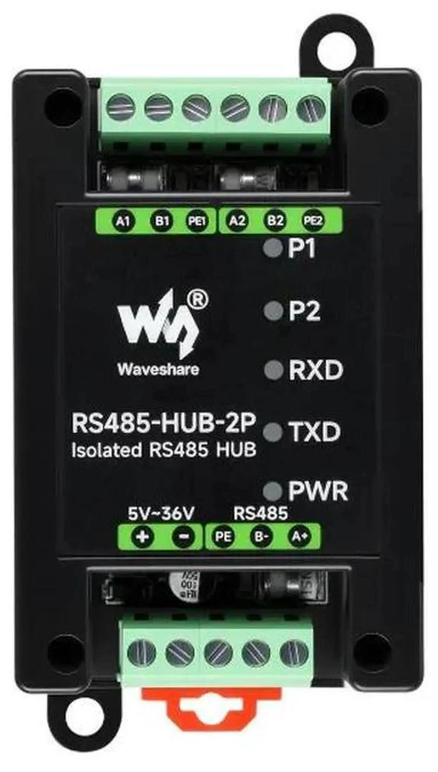 Alt view image 2 of 3 - AJMRTC IndustrialGrade Isolated 2Channel RS485 Hub, DINRail Mountable RS485 Repeater, Wide Baud Rate, Expand 1Channel RS485 Input to 2Isolated RS485 Sub Ports for Field Data Acquisition