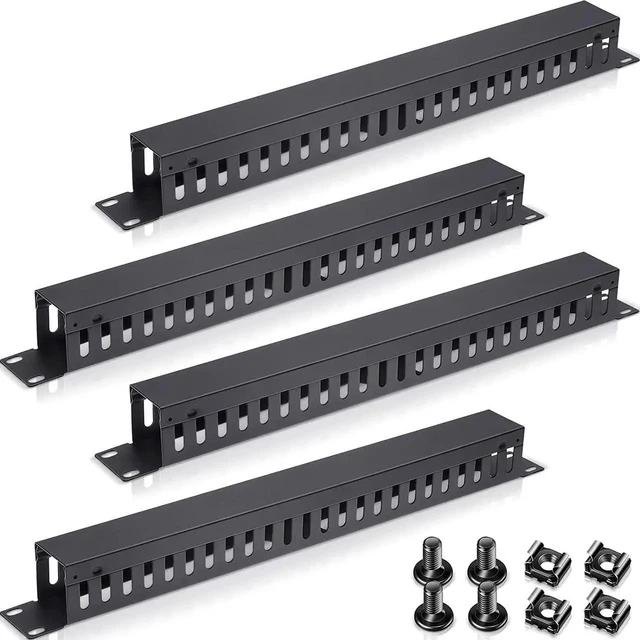 Alt view image 7 of 7 - AJMRTC 4-Pack 1U 19 Inch Rack Mount Cable Manager, 24-Slot Metal Finger Duct Horizontal Wire Organizer with Removable Cover & Mounting Screws for Server Rack, Network Cabinet, Black