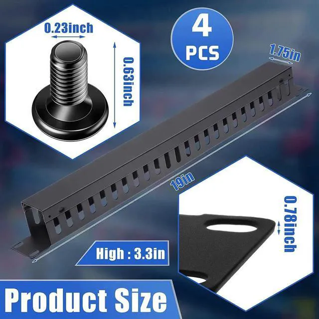 Alt view image 5 of 7 - AJMRTC 4-Pack 1U 19 Inch Rack Mount Cable Manager, 24-Slot Metal Finger Duct Horizontal Wire Organizer with Removable Cover & Mounting Screws for Server Rack, Network Cabinet, Black