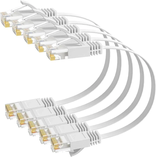 Main image of AJMRTC 5-Pack Cat6 Flat Ethernet Cable 3.3Ft White, 30AWG Pure Copper Slim Short Patch Cord, 10Gbps 500MHz POE Compatible Flexible Thin Network Cable for Router, Modem, Switch