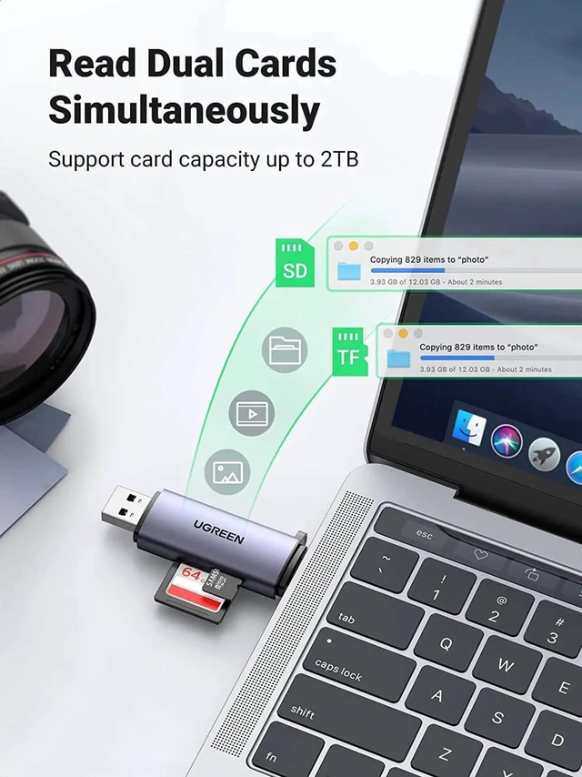 Alt view image 2 of 7 - USBC USB 3.0 Memory Card Reader, Dual Slot Simultaneous Read for SD and Micro SD TF Cards, UHSI Card Adapter for Camera Photo Video, Compatible with PC, MacBook Air Pro, Samsung Galaxy S22, iPad Pro