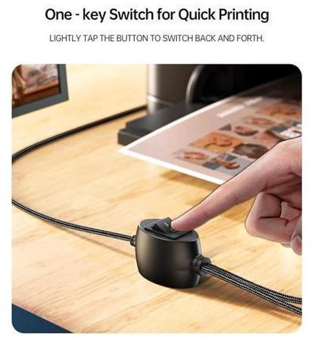 Alt view image 4 of 7 - 2 in 1 Out USB 2.0 Sharing Switch, Two Computers Share One USB Device, 16.4FT USB A to B Data Cable for Printer, Scanner, Keyboard, Mouse, Plug and Play