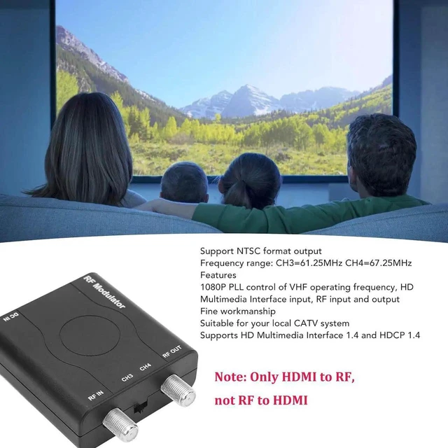 Alt view image 3 of 7 - HDMI to Coax RF Modulator, 1080P HDMI to VHF RF Coax Converter with Antenna Pass-Through, NTSC CH3 CH4 Output Plug and Play Adapter for Old Analog TV, Streaming Box, Game Console