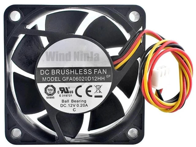 Main image of GFA06020D12HH 60x60x20mm DC12V 0.20A 3Pin Silent Axial Cooling Fan, 60mm Brushless Replacement Fan for PC Case, CPU and Power Supply Unit Heat Dissipation