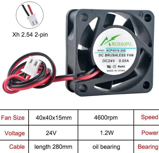 Main image of ACP4015 40x40x15mm DC24V 2Pin OilBearing Axial Cooling Fan, 40mm Replacement Fan for Printer, Power Supply and Small Electronic Equipment Heat Dissipation