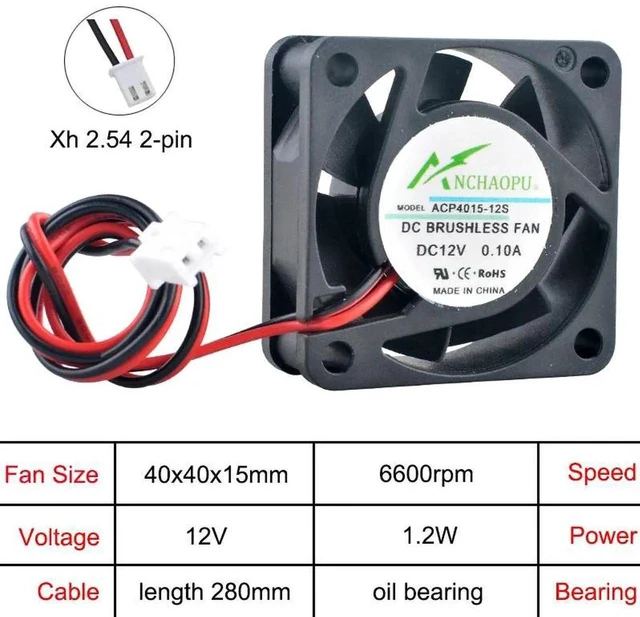 Main image of ACP4015 40x40x15mm DC12V 2Pin OilBearing Axial Cooling Fan, 40mm Replacement Fan for Printer, Power Supply and Small Electronic Equipment Heat Dissipation