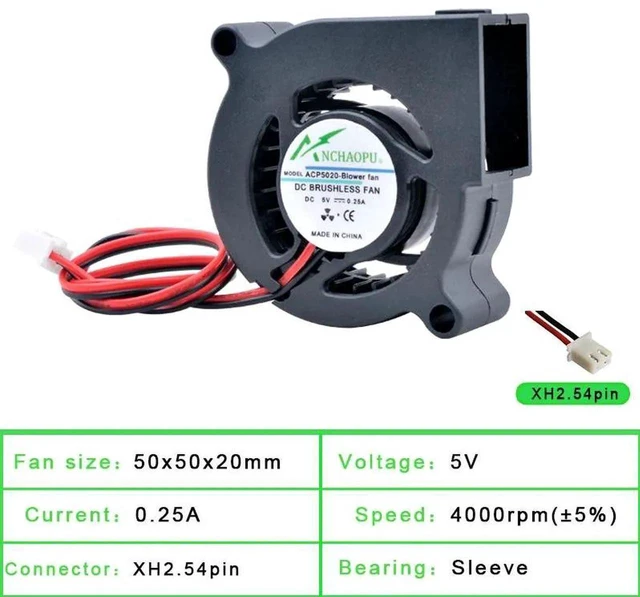 Main image of ACP5020 50x50x20mm DC5V 4000RPM Sleeve Bearing Turbine Blower Cooling Fan, 50mm Centrifugal Replacement Fan for Projectors and 3D Printers Heat Dissipation