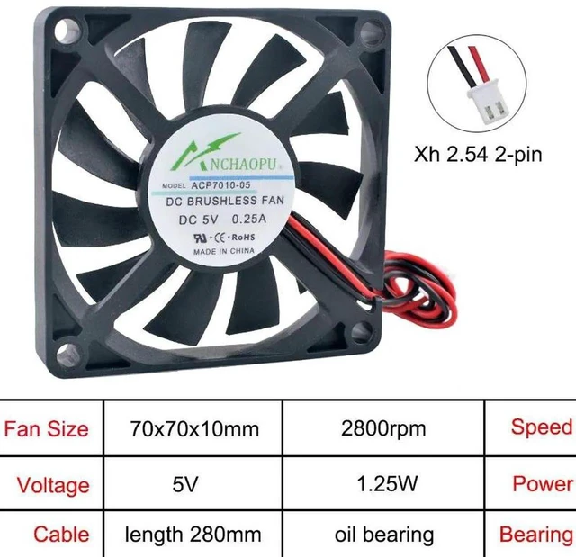Main image of ACP7010 70mm UltraThin Axial Cooling Fan, DC5V OilCoated Shaft 2Pin Replacement Fan for Power Supply, Inverter, Embedded Device & Compact DIY Heat Dissipation Projects