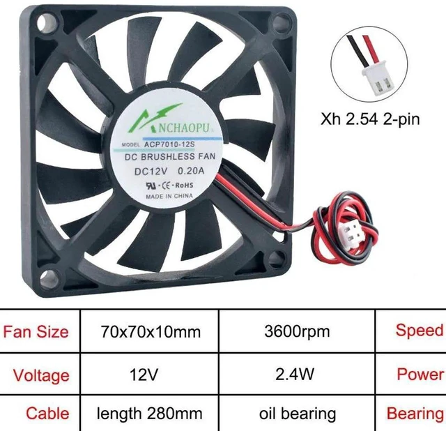 Main image of ACP7010 70mm UltraThin Axial Cooling Fan, DC12V OilBearing 2Pin Replacement Fan for Power Supply, Inverter, Embedded Device & Compact DIY Heat Dissipation Projects