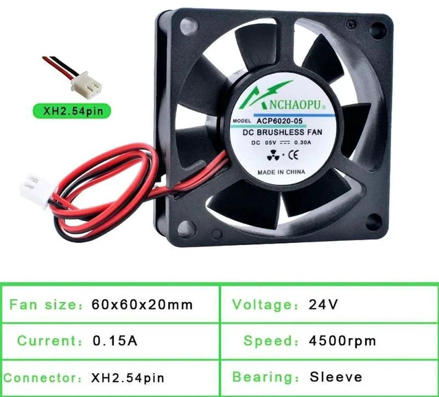 Main image of ACP6020 60x60x20mm 60mm 6cm Axial Cooling Fan, DC24V Sleeve Bearing 2Pin Replacement Fan for Computer Chassis, Power Supply, Charger, Inverter and Compact Electronic Equipment Heat Dissipation