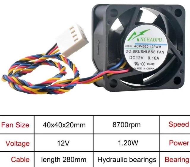 Main image of ACP402012PWM ACP402024PWM 40x40x20mm 40mm 4cm Hydraulic Cooling Fan, DC12V 4Pin PWM HighSpeed Axial Replacement Fan for Chassis, CPU and Server Heat Dissipation