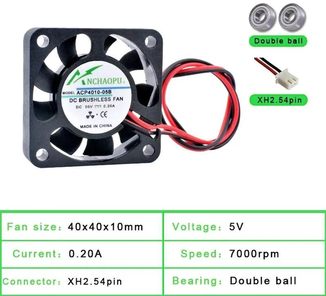 Main image of ACP4010 40x40x10mm 40mm 4cm Dual Ball Bearing Miniature Axial Cooling Fan, DC5V 2Pin Brushless Replacement Fan for Power Monitoring Chargers Heat Dissipation