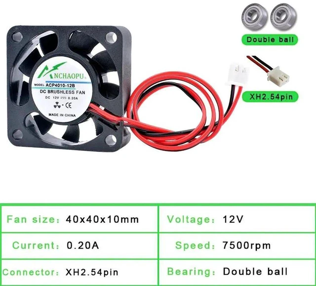 Main image of ACP4010 40x40x10mm 40mm 4cm Dual Ball Bearing Miniature Axial Cooling Fan, DC12V 2Pin Brushless Replacement Fan for Power Monitoring Chargers Heat Dissipation