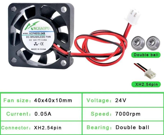 Main image of ACP4010 40x40x10mm 40mm 4cm Dual Ball Bearing Miniature Axial Cooling Fan, DC24V 2Pin Brushless Replacement Fan for Power Monitoring Chargers Heat Dissipation