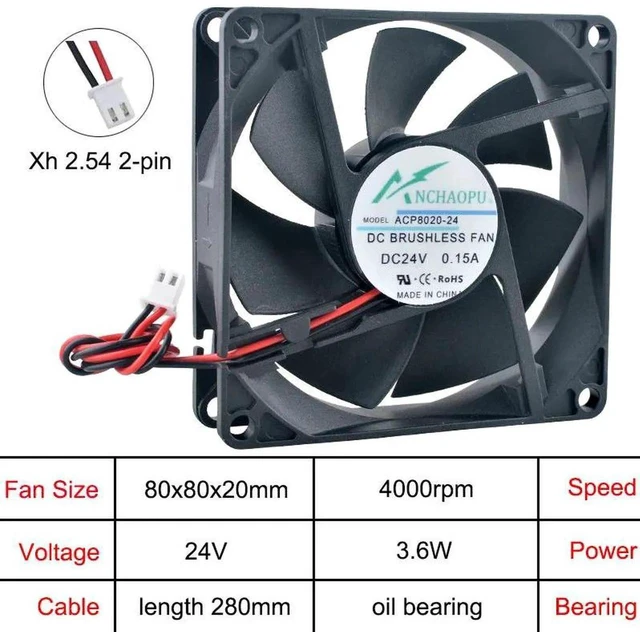 Main image of ACP8020 80x80x20mm 80mm HighSpeed OilBearing Axial Cooling Fan, DC24V 2Pin Brushless Replacement Fan for Inverter Power Supply Heat Dissipation