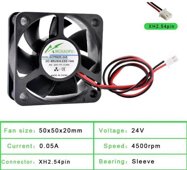 Main image of ACP5020 50x50x20mm 50mm 5cm Sleeve Bearing Axial Cooling Fan, DC24V 2Pin Brushless Replacement Fan for Power Supplies, Chargers, Printers and Inverters