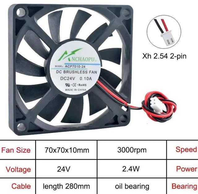 Main image of ACP7010 70x70x10mm UltraThin DC24V OilBearing 2Pin Axial Cooling Fan, Slim 7010 Brushless Replacement Fan for Power Inverters, Power Supplies, Industrial Cabinets, Chargers & Frequency Converters