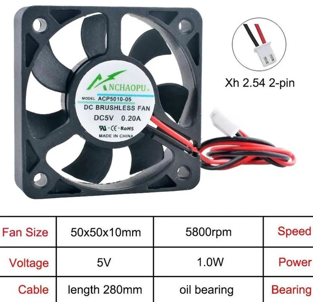 Main image of ACP5010 50x50x10mm DC5V 2Pin OilImpregnated Bearing Axial Cooling Fan, 50mm Slim Compact Replacement Fan for Industrial Equipment, Power Modules and Small Electronic Device Heat Dissipation