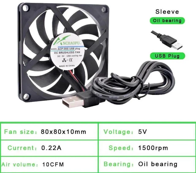 Main image of 80x80x10mm Sleeve Bearing DC 5V USB Silent Cooling Fan, USBPowered Slim Brushless Fan for DIY Cooling, Router, Game Console, TV Box, Power Supply & Small Electronic Device Heat Dissipation