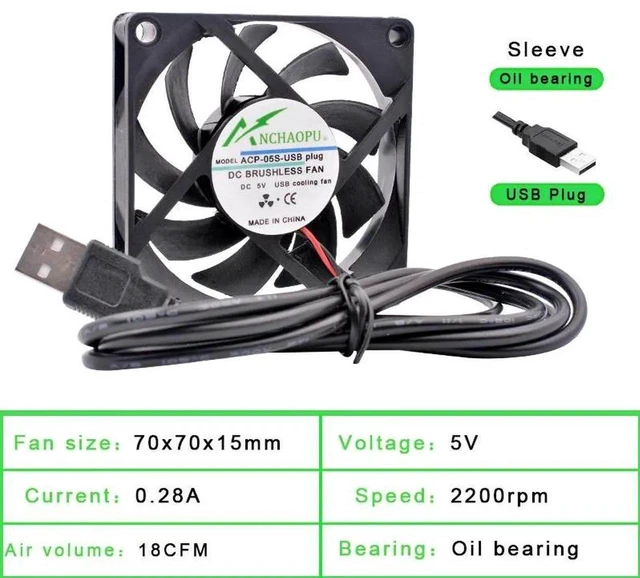 Main image of 70x70x15mm Sleeve Bearing DC 5V USB Silent Cooling Fan, USBPowered Brushless Fan for DIY Cooling, Router, Game Console, TV Box, Power Supply and Small Electronic Device Heat Dissipation