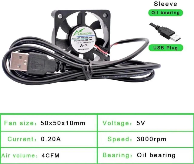Main image of 50x50x10mm Sleeve Bearing DC 5V USB Silent Cooling Fan, USBPowered Brushless Fan for DIY Cooling, Router, Game Console, TV Box, Power Supply and Small Electronic Device Heat Dissipation