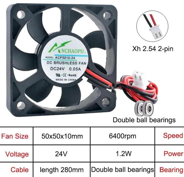 Main image of ACP5010 50x50x10mm Axial Cooling Fan, MultiVoltage DC24V Dual Ball Bearing 2Pin Small Replacement Fan for Industrial Devices, Cabinet Hardware and Compact Industrial Equipment Heat Dissipation