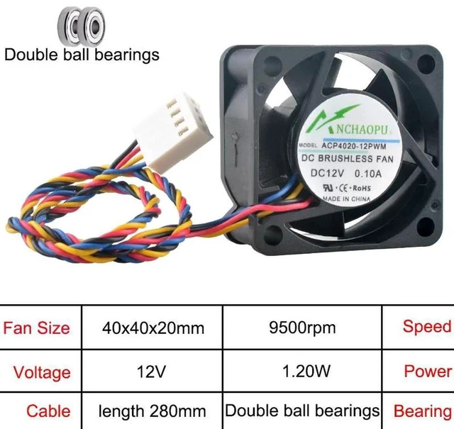 Main image of ACP402012PWM ACP402024PWM 40x40x20mm HighSpeed PWM Cooling Fan, DC12V Dual Ball Bearing 4Pin Replacement Fan for PC Chassis, CPU Cooler, Server Equipment Internal Heat Dissipation System