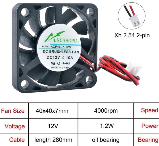 Main image of ACP4007 40x40x7mm UltraThin Axial Cooling Fan, DC12V 2Pin Slim Replacement Fan for Router, Projector, Compact Small Electronic Device Internal Heat Dissipation